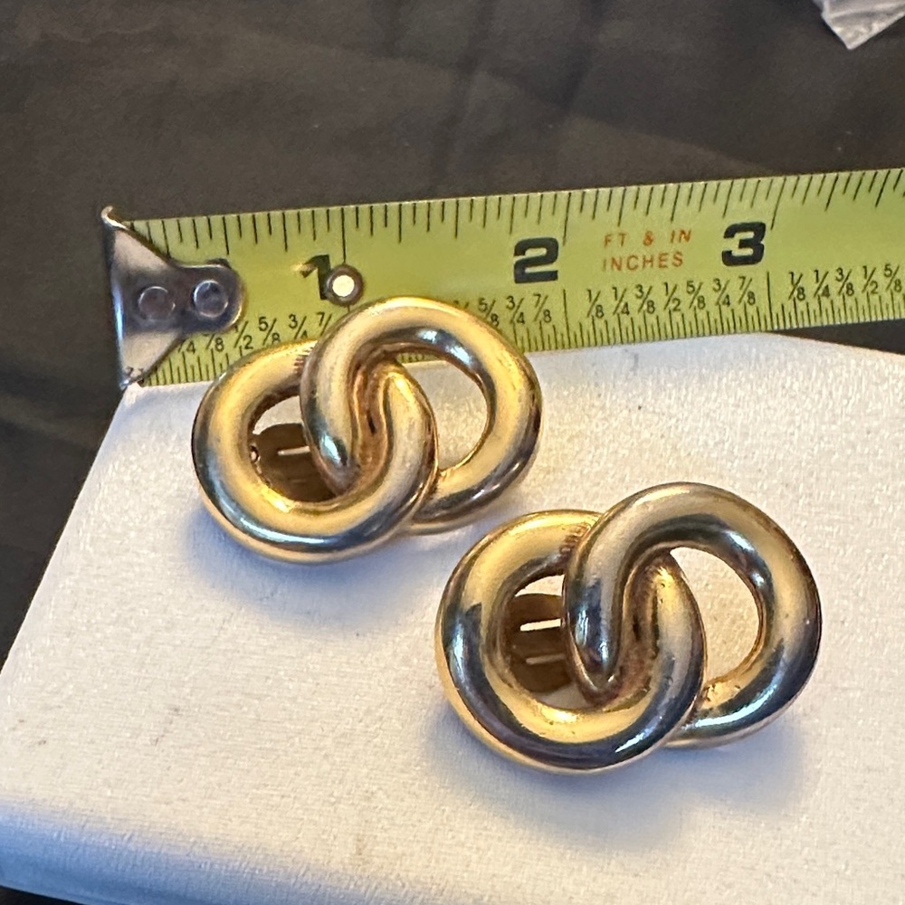 Vintage 80s Authentic Givenchy Interlocking Double Hoop Clip-On Earrings - Picture 2 of 4